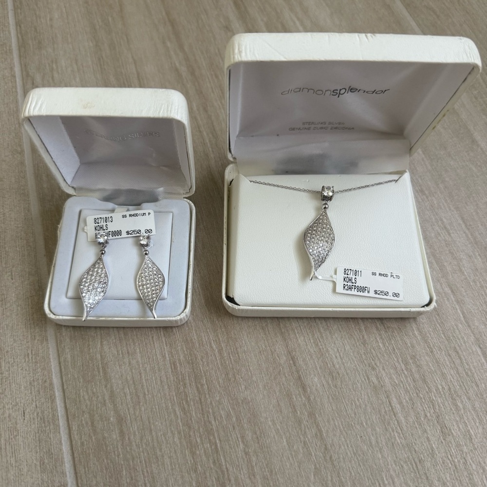 Sterling Silver Genuine Cubic Zirconia Jewelry Set Earrings and Necklace
